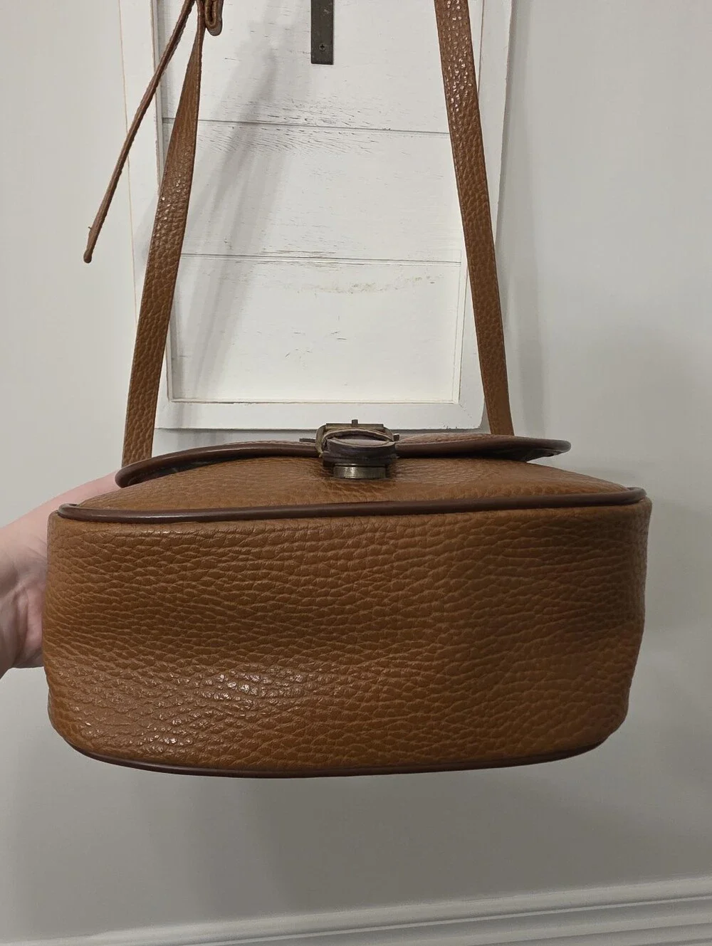 Vintage J G Hook Brown Leather Bag With Plaid Interior